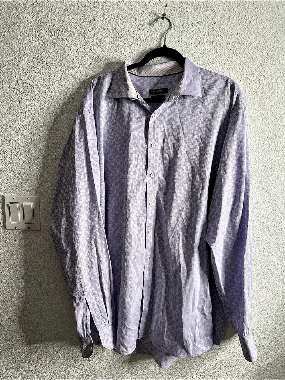Bugatchi Classic Fit Geometric Cotton Shirt in Purple & White size xxL